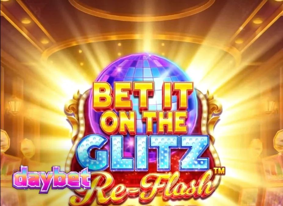 Isang makulay at neon-lit na slot machine na may temang Vegas at mga kumukutitap na disco elements.